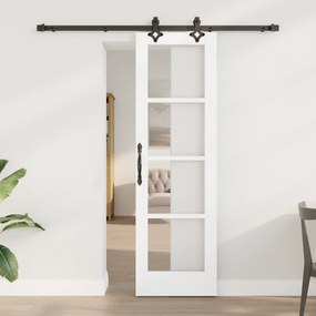 Porta Deslizante vidaXL com Conjunto de Hardware "ORKDAL" Branco Madeira Sólida e Vidro