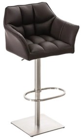 Banco de bar Damaso em couro sintético e estrutura prateada 64 x 88-113 x 45 cm Castanho