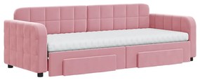 Sofá-cama com gavetão e gavetas 80x200 cm veludo rosa