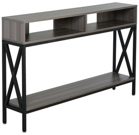 HOMCOM Mesa Consola Móvel de Entrada corredor Estilo Industrial Vintage com 3 Prateleiras e Estrutura Metálica 120x23,5x75cm Cinza e preto