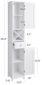 Armário de casa de banho com portas de batente estilo escandinavo 32 x 30 x 170 cm Branco