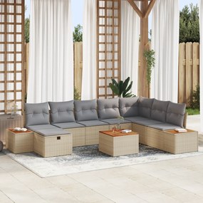 Conjunto de 9 Peças de Sofá de Jardim com Almofadas Bege Rattan de Pol