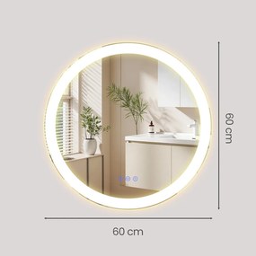Espelho redondo para casa de banho 61 cm de diâmetro, espelho de parede com LED branco