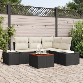 Conjunto de Sofás de Jardim de 5 Peças com Almofadas Preto Vime Poliés