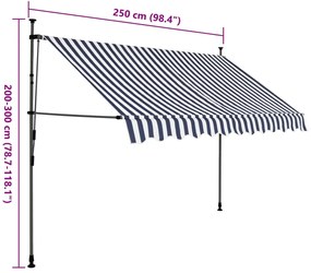 Toldo retrátil manual com LED 250 cm azul e branco