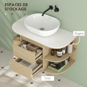 Móvel suspenso para lavatório de casa de banho (LAVATORIO NÃO INCLUIDO), com gavetas com fecho suave e prateleiras, castanho