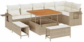 Conjunto de Sofás de Jardim com 9 Peças e Almofadas em Bege, Vime e Ac