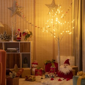 Árvore de Natal artificial de 150 cm com ramos de bétula e 72 luzes LED brancas Mini árvore decorativa Branca