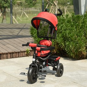 Triciclo para Crianças 2 em 1com capota ajustável acima de 18 Meses vermelho 92x51x110cm