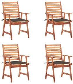Cadeiras de jantar p/ jardim 4 pcs c/ almofadões acácia maciça