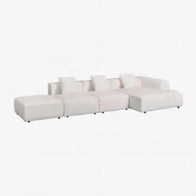 Sofá Modular Chaise Longue Canto Direito 3 Peças Com Puff (↔︎390 Cm) Bruna Caracóis Blanco - Sklum