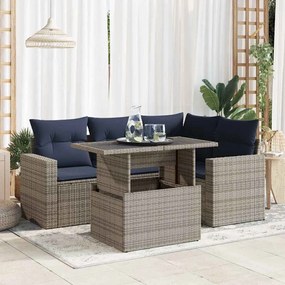5 pcs conjunto sofás de jardim c/ almofadões acácia e vime PE