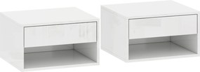 HOMCOM Conjunto de Mesas de Cabeceira Suspensas com Gaveta e Prateleira Aberta 37x32x21 cm Branco Brilhante | Aosom Portugal