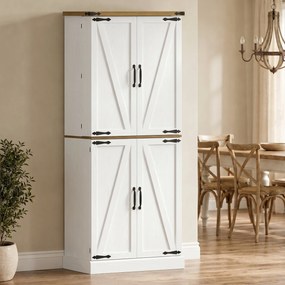 Armário cozinha 76 x 40 x 182 cm 4 portas, 3 gavetas, 8 suportes para prateleiras e prateleiras ajustáveis, 76 x 40 x 182 cm, branco