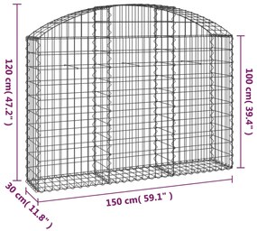 Cesto gabião arqueado 150x30x100/120 cm ferro galvanizado