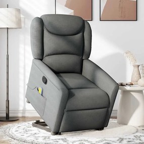 Poltrona elevatória de massagens tecido cinzento-escuro