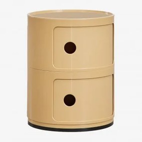 Pack De 2 Mesas De Cabeceira Redondas Ø30 Cm Com Prateleiras Babel Mostarda Clara & 2 Gavetas - Sklum