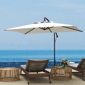 Guarda-sol retangular 294 x 193 x 250 cm de exterior com haste lateral, manivela e 6 varas de aço, proteção UV, creme