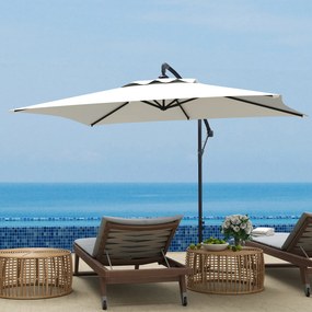 Guarda-sol retangular 294 x 193 x 250 cm de exterior com haste lateral, manivela e 6 varas de aço, proteção UV, creme