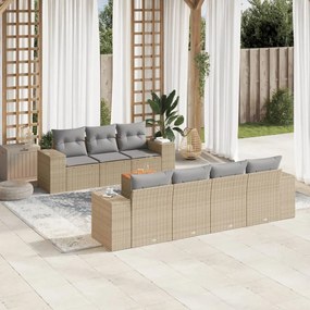 8 pcs conjunto de sofás p/ jardim com almofadões vime PE bege