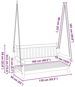 Banco de Balanço de Jardim para 2 Pessoas 110x56x58 cm Madeira Sólida