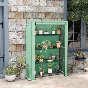 Mini estufa de jardim 120 x 50 x 170 cm de 4 andares com lona de PE reforçada, porta enrolável e prateleiras verde