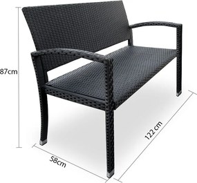 Banco de jardim Polyrattan 122x58x87cm Preto