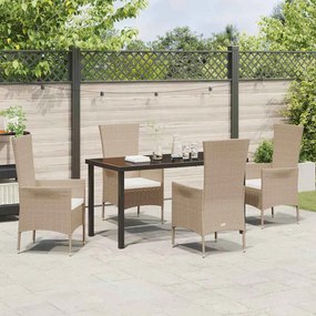 Conjunto de Jantar para Jardim com almofada 5 pcs Bege Preto