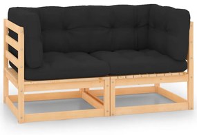 vidaXL Sofás de canto para jardim c/ almofadões 2 pcs pinho maciço