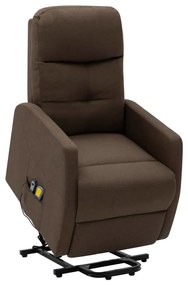 vidaXL Poltrona elevatória de massagens tecido castanho