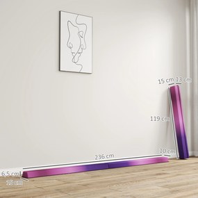 Trave de Ginástica Dobrável, 236 x 15 x 6,5 cm, Núcleo em Espuma EVA, Violeta