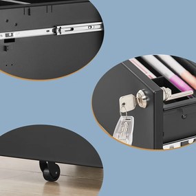 Bloco gavetas escritório com rodas com 3 gavetas 52 x 39 x 60 cm preto