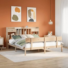 vidaXL Cama com estante sem colchão 180x200 cm pinho maciço