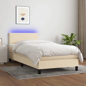 Cama box spring c/ colchão e LED 100x200 cm tecido cor creme