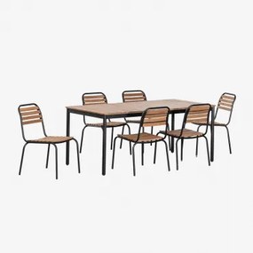 Conjunto De Mesa Retangular 160x90 Cm E 6 Cadeiras De Jardim Empilháveis Em Aço E Madeira De Acácia Artus Preto - Sklum