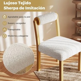 Conjunto de 2 cadeiras de jantar estofadas em sherpa sintética com estrutura em madeira de borracha Natural+Branco