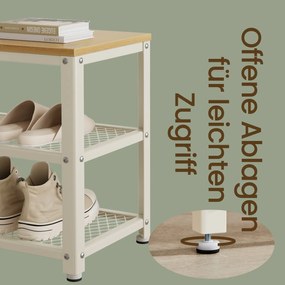 Banco para sapatos com 2 prateleiras em rede, sapateira, 30 x 73 x 45 cm Bege-branco