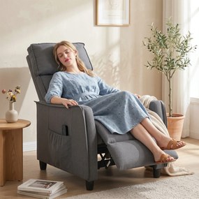 Poltrona Relax com Massagem Vibratória, Aparência de Linho, reclinável com Almofada de Molas, Apoio para Pés, Cinza