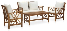vidaXL 4 pcs conj. lounge jardim c/ almofadões madeira acácia maciça