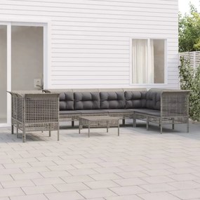 vidaXL 9 pcs conjunto lounge de jardim c/ almofadões vime PE cinzento