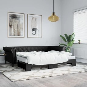vidaXL Sofá-cama com gavetão 90x200 cm couro artificial preto