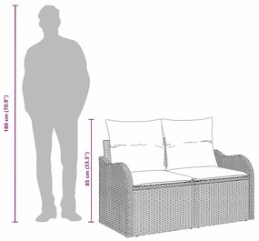Sofá de Jardim 2 Lugares com Almofadas Cinza Claro em Rattan