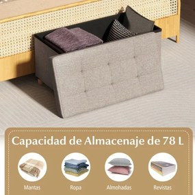 Banco com Arrumação, 76 x 38 x 39 cm, Tecido de Linho com Bandeja, Pernas de Madeira com Pés de Borracha, para Sala, Quarto ou Entrada, Cinza