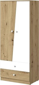 Roupeiro Almira 100, Branco, Carvalho Artisan, 191x80x50cm, 70.2 kg, Portas para roupeiro: Com dobradiças, Número de prateleiras: 3, Número de prateleiras: 3