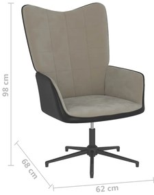 Cadeira de descanso com banco PVC e veludo cinzento-claro