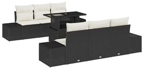Conjunto de sofá de jardim com 7 peças e almofadas de rattan preto
