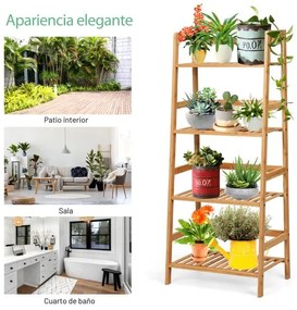 Estante forma de Escada Multiusos de Bambu com 4 Níveis Decoração de Sala Cozinha Casa de Banho 48 x 32 x 115 cm Natural