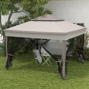 Tenda Dobrável Exterior 325x325x270 cm Tenda de Jardim com Teto Duplo Rede Mosquiteira Amovível e Bolsa de Transporte Cinza