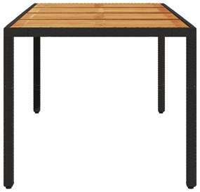 Mesa de jardim com tampo de madeira de acácia vime PE preto
