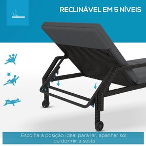 Espreguiçadeira de Vime Chaise Longue de Jardim com Encosto Ajustável